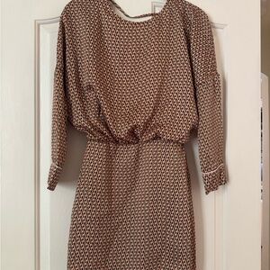 Zara Printed Blouson Waist Long Sleeve Dress - Pink Pattern - open back